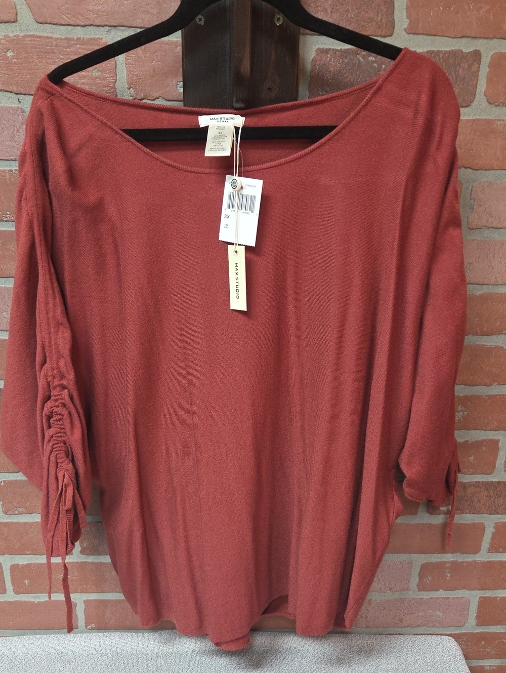 Max Studio Rust Orange Ruched-Sleeve Tunic Top 3x
